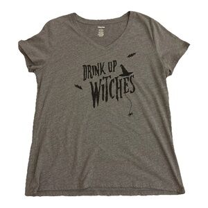 Halloween Drink Up Witches Gray T-shirt Women's Large Short Sleeve Tee